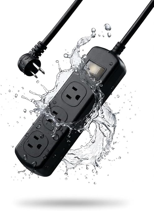 Outdoor Weatherproof Power Strip IPX6 Waterproof 3 Outlets 6 Ft Heavy Duty Cord