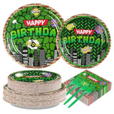 200Pcs Turtle Birthday Decorations For Boys Super Themed Hero Plates And Napkins Green Comics Tortoise Party Supplies For Teens & Kids Video Game Cartoon Turtle Theme Party Favors Serves 50