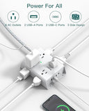 Surge Protector Power Strip 8 Wide Outlets 4 USB Ports 2 USB C 5FT Flat Plug Wall Mount White