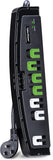 Black and Green Energy Saving Surge Protector Power Strip with 7 Outlets and 5FT Cord