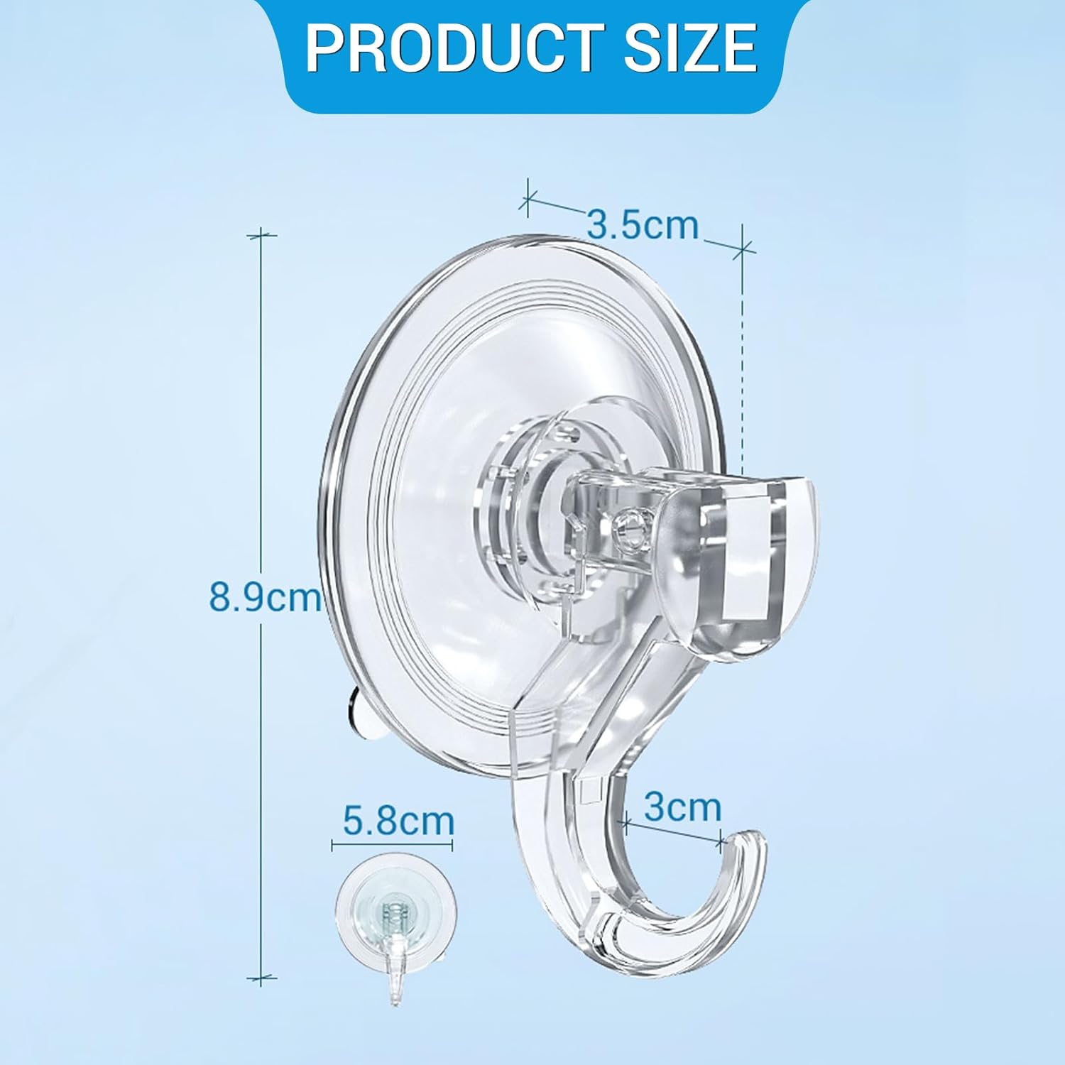 Wreath Hanger 6 Pack - Clear Plastic Suction Cup Hooks, Reusable, Waterproof Vacuum Suction Hooks For Shower Wall, Window, Towel, Loofah, Soap Bag, Christmas Decor