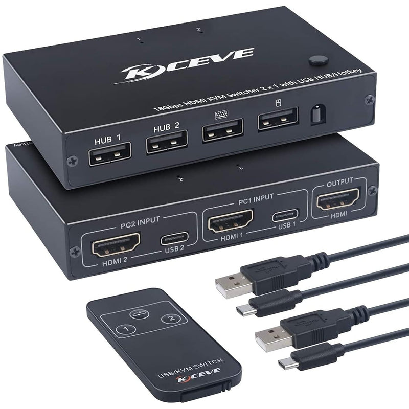 Hdmi Kvm Switch, 2 Port Usb And Hdmi 4K@60Hz Switch Adapter Box For 2 Computer