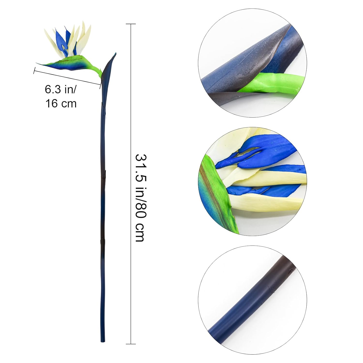 Bird Of Paradise Artificial Plant 6Pcs Rubber Strelitzia Artificial Flowers Bouquet Tropical Flowers For Home Garden Office Wedding Party Decor (Blue)