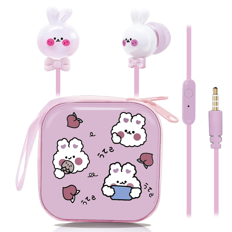 Cute Rabbit Kids Earbuds For School, Earbuds For Kid Size Wired Earphones & In