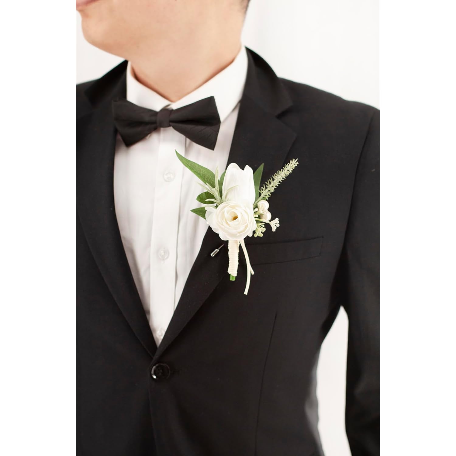 1 Pc White Boutonniere For Men Wedding Single Groom Groomsmen Artificial Tulip Rose Flowers Boutonniere For Wedding Prom Homecoming Ceremony Anniversary Formal Dinner Party