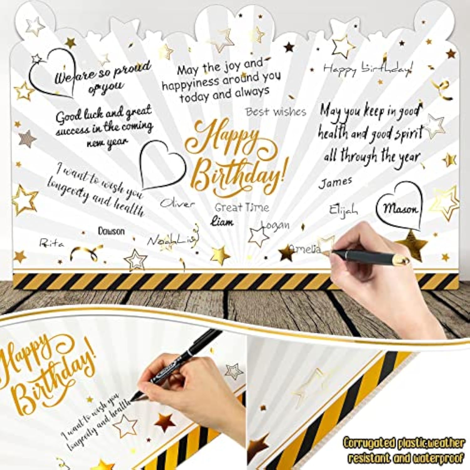 Large Greeting Card 25 X 16 Inch Giant Guest Book Jumbo Happy Birthday Card Big Oversize Plastic Custom Guest Book For Women Men Party Decorations(Birthday Theme)