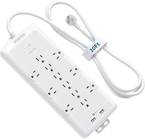 4000J Surge Protector Power Strip 12 Outlets 10 Ft Heavy Duty Extension Cord