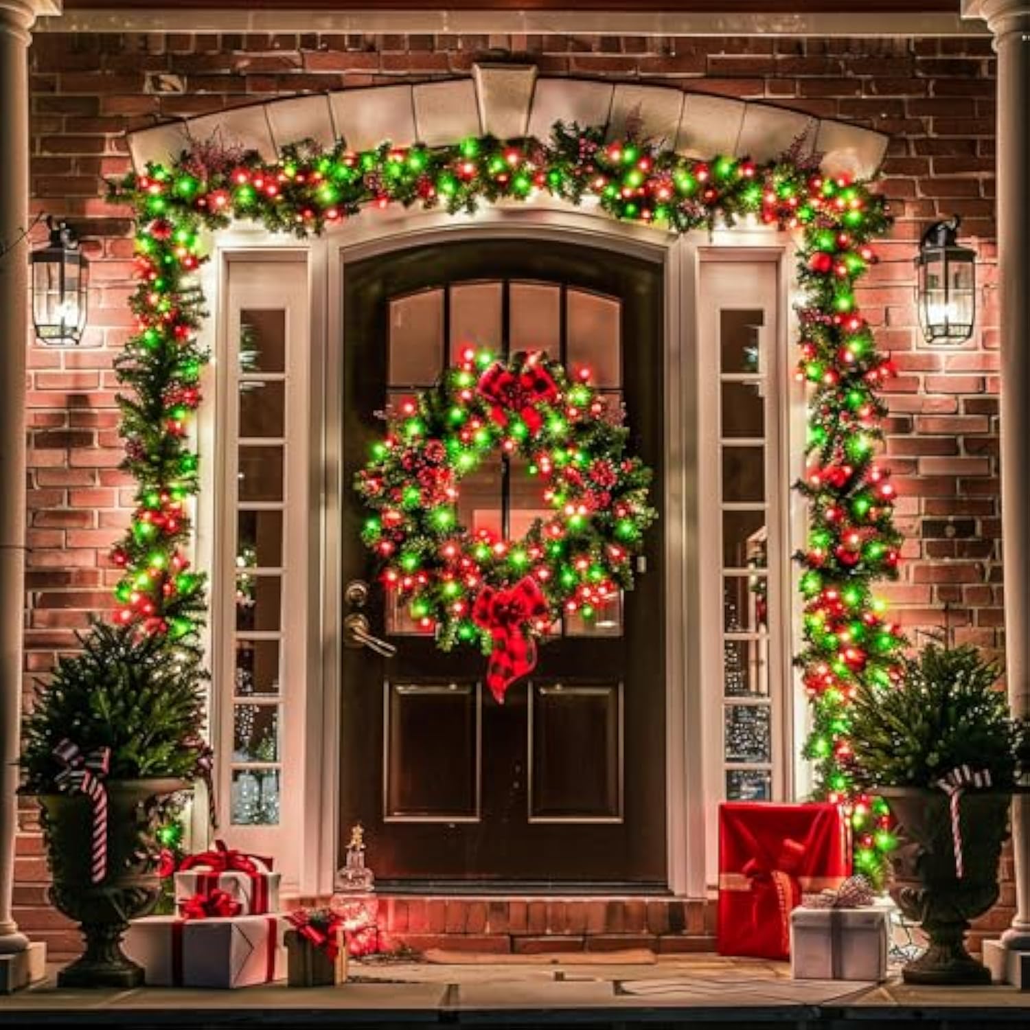 200 Led Red White And Green Christmas Lights Outdoor, 66Ft String Lights Indoor Clear Wire, Christmas Tree Lights Plug I