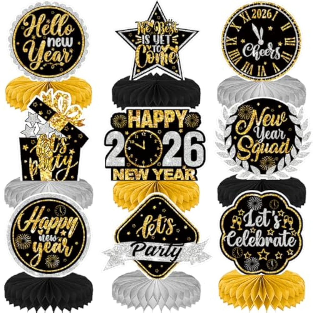 9 Pcs Happy New Year Table Centerpieces for New Year Eve Party Decorations