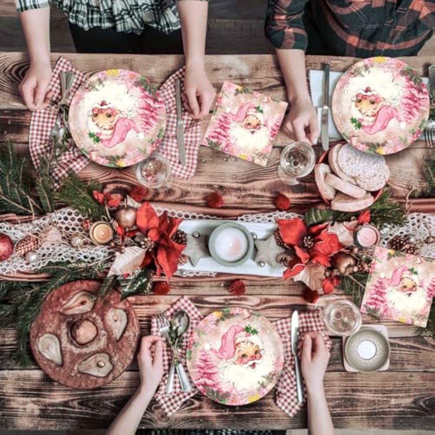 40 Pcs Merry Christmas Plates And Napkins Sets Cute Winter Christmas Round Disposable Tableware Pink Chrismas Paper Plates And Napkins For Holiday Xmas Theme Party Supplies Table Decor, Serves 20