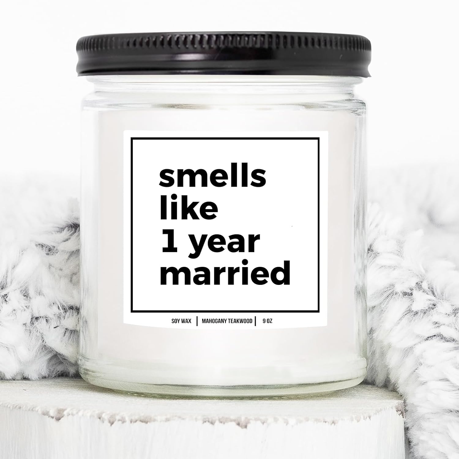 You Nique Designs 1St Wedding Anniversary Candle - One Year Candle Gifts - 1 Year Anniversary Candles For Wife, Husband, Couples, Him, Her - First Wedding Anniversary (Mahogany Teakwood)