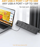 Desk Clamp Power Strip 6 Outlets 4 USB C Ports 35W 1800J Surge Protector Black