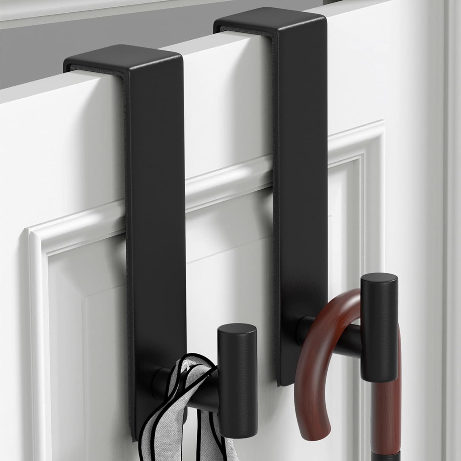 2-Pack Over The Door Hooks - Rustproof Stainless Steel Door Hangers For 1-3/4 Inch Doors, Non-Marking And Tool-Free Easy Install?? (Black, T Shape-Fits 1-3/4" Thick Door)
