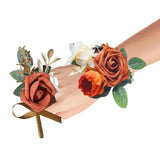 Wedding Wrist Corsage And Boutonniere Set For Bride Bridesmaids Mother Groom Groomsmen Parents Floral Suit Buttonhole Pocket Flower Decor For Prom Homecoming Tea Party Formal Dinner (Terracotta)