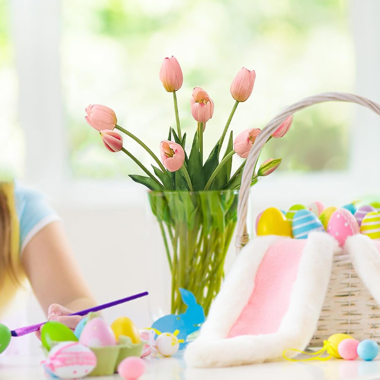 10 Pcs Fake Tulips Tulips Artificial Flowers Real Touch Fake Flowers Artificial Flower Bouquet For Home Table Party Wedding Decoration(Light Pink)