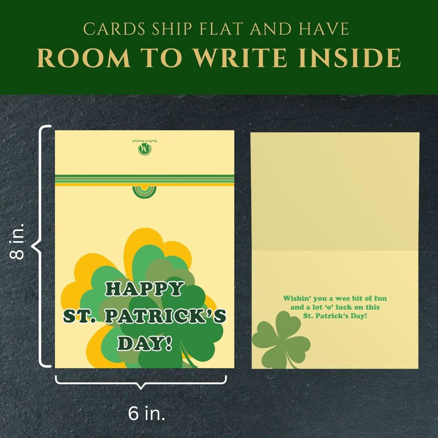 St. Patrick’S Day Greeting Card – Retro Shamrock Design, Irish-Inspired Holiday Card W/White Envelopes – Made In Usa By A Small Family-Owned Business (25 Count) (Color Block)