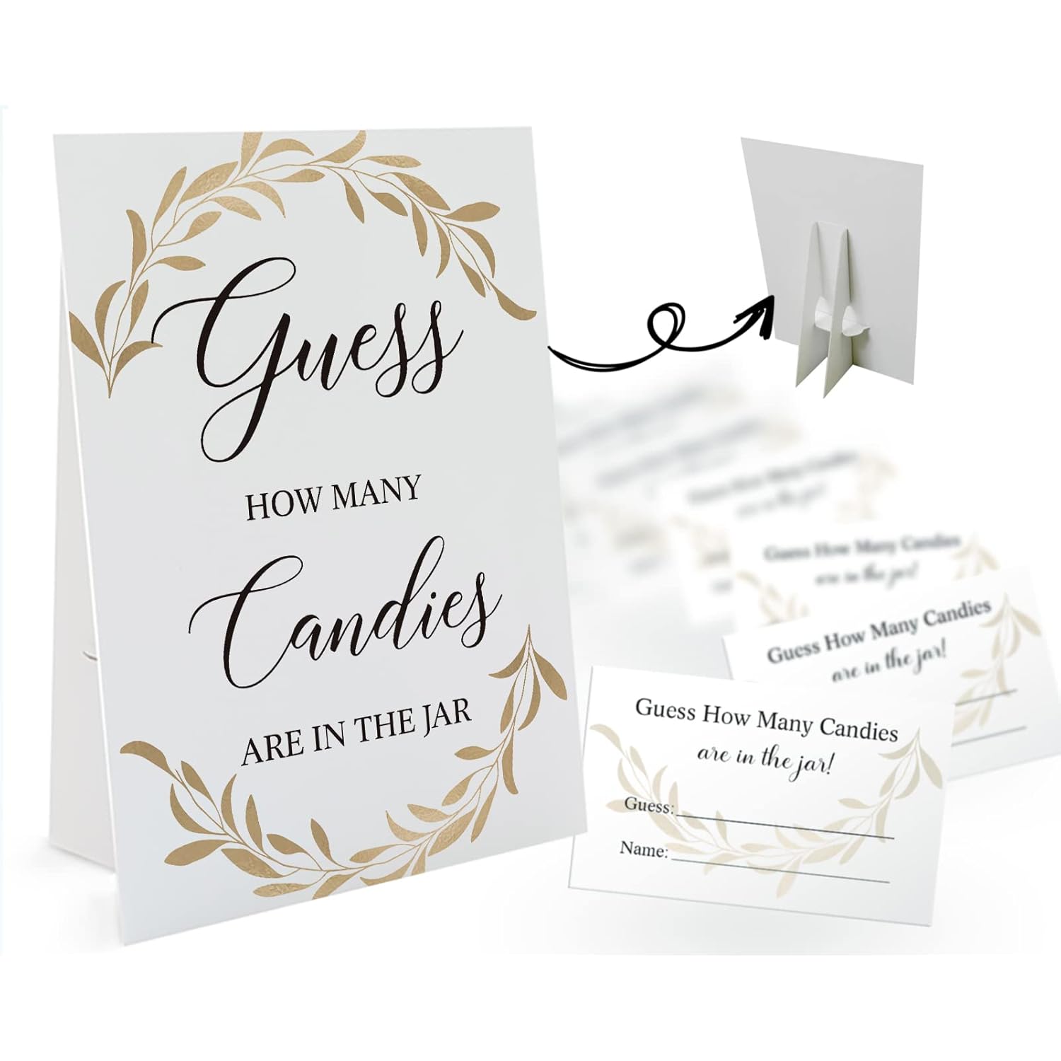 Candy Guessing Game Cards-1 Sign 8X11 And 50 Cards, Golden Leaves How Many Game Sign, For Boys Girls Birthday Party, Baby Shower, Party Games Activities And Decorations 18