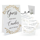 Candy Guessing Game Cards-1 Sign 8X11 And 50 Cards, Golden Leaves How Many Game Sign, For Boys Girls Birthday Party, Baby Shower, Party Games Activities And Decorations 18