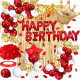 Red & Gold Party Decor Set – Balloons, Confetti and Curtain for Birthday, Wedding, or Celebration