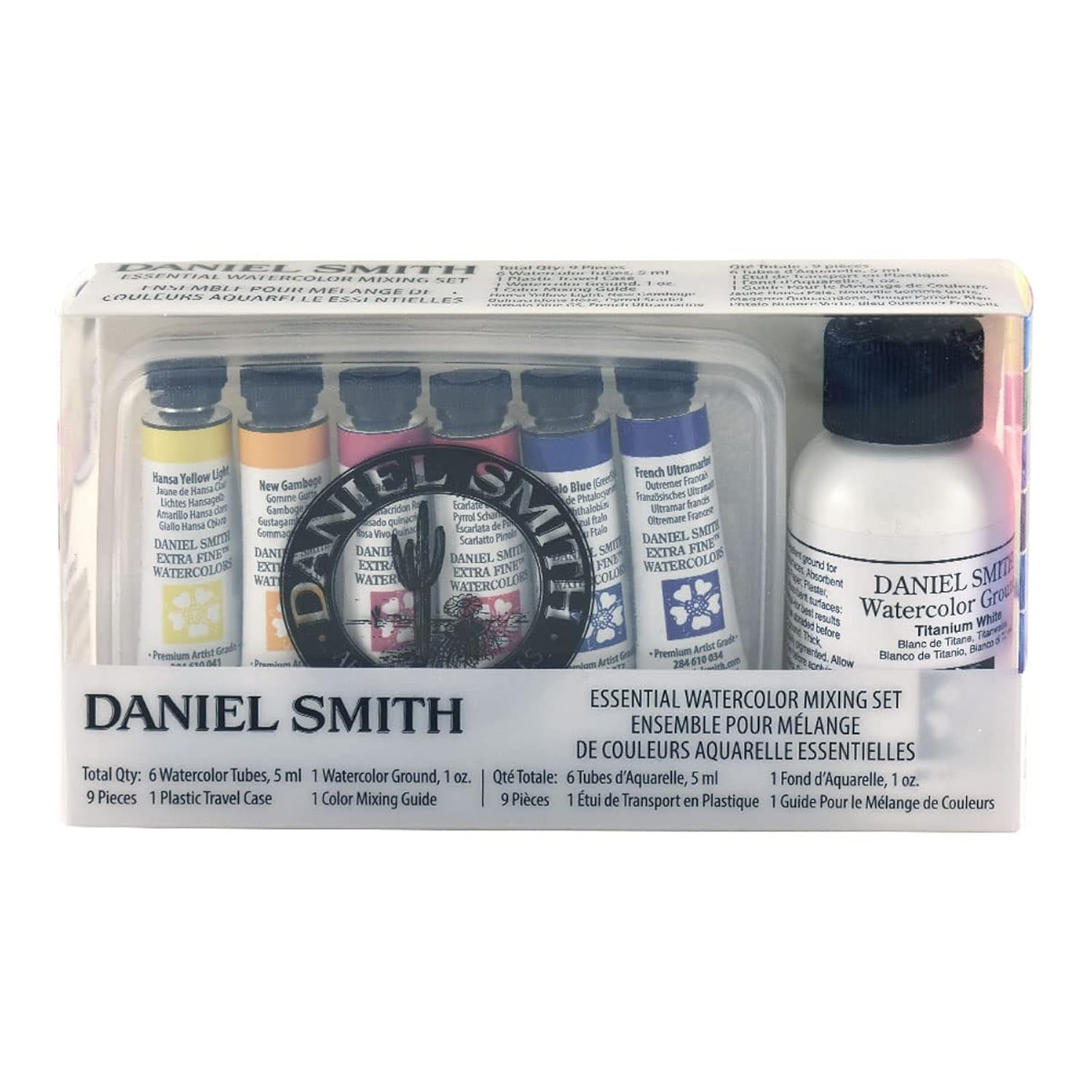 Daniel Smith Watercolor, 5ml Tubes, Essential Mixing Set with 6 Essential Watercolor Tubes, 1oz Watercolor Ground, Mixing Guide, Plastic Case (Total 9 Pieces) 285610117