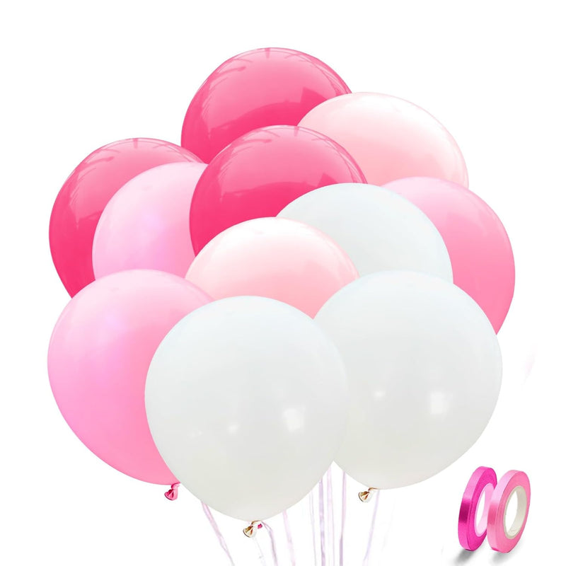 Pink Party Balloons - 100Pcs 12Inch Hot Pink, Pink, Light Pink And Whi