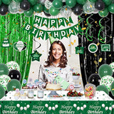 Green And Black Party Decorations For Men Women Boys Girls - Birthday Supplies With Happy Birthday Banner, Tablecloth, Fringe Curtains, Streamers, Confetti, Balloons