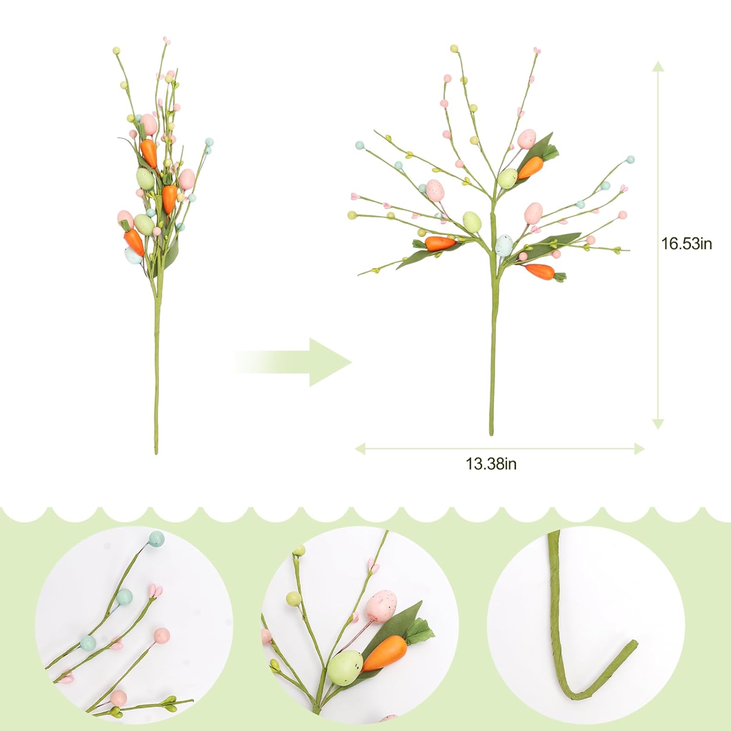 Easter Decorations, 6 Pcs Artificial Easter Stems With Easter Eggs And Berries, Easter Egg Twig Branches For Floral Arrangement, Easter Home Decor For Flower Arrangement