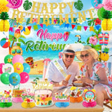 Beach Retirement Party Decorations, Aloha Party Decorations Includes Happy Retirement Banner Hawaiian Backdrop And Hanging Swirls Honeycomb Centerpieces, For Aloha Decor