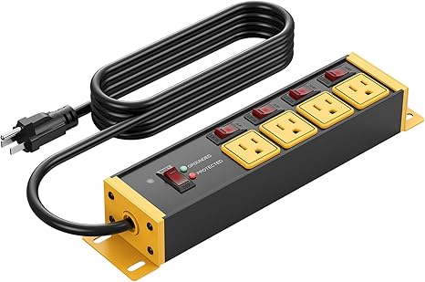 Heavy Duty 20A Surge Protector Power Strip with Individual Switches 6FT 12 Gauge Extension Cord Wall Mount