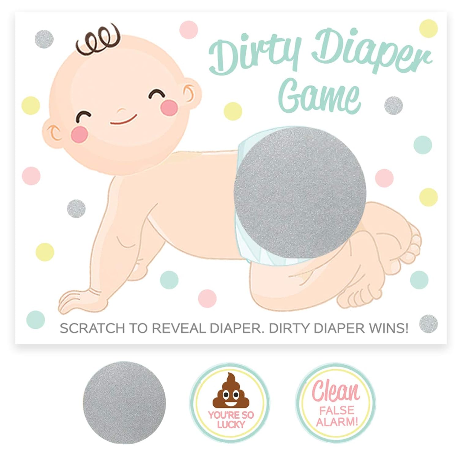 Baby Shower Game – Dirty Diaper Scratch Off Raffle, Boy Or Girl, 30 Cards And Stickers