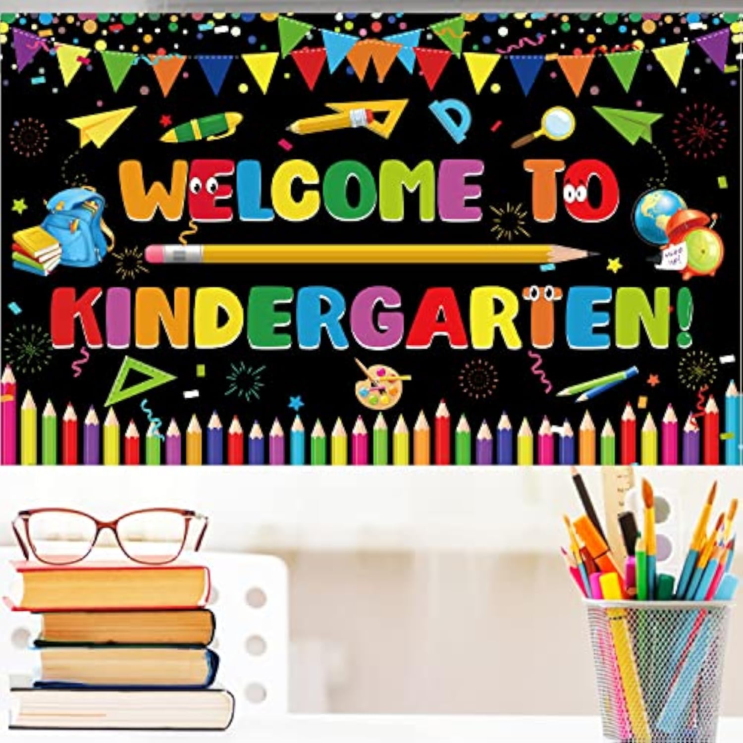 Kindergarten First Day Party Backdrop Welcome Banner Photo Booth Props