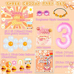Young Wild And Three Decorations Girl, Three Groovy Birthday Party Decorations,Balloons, Backdrop Cake Topper, Sunglasses For Hippie Groovy 3Rd Birthday Party Decorations