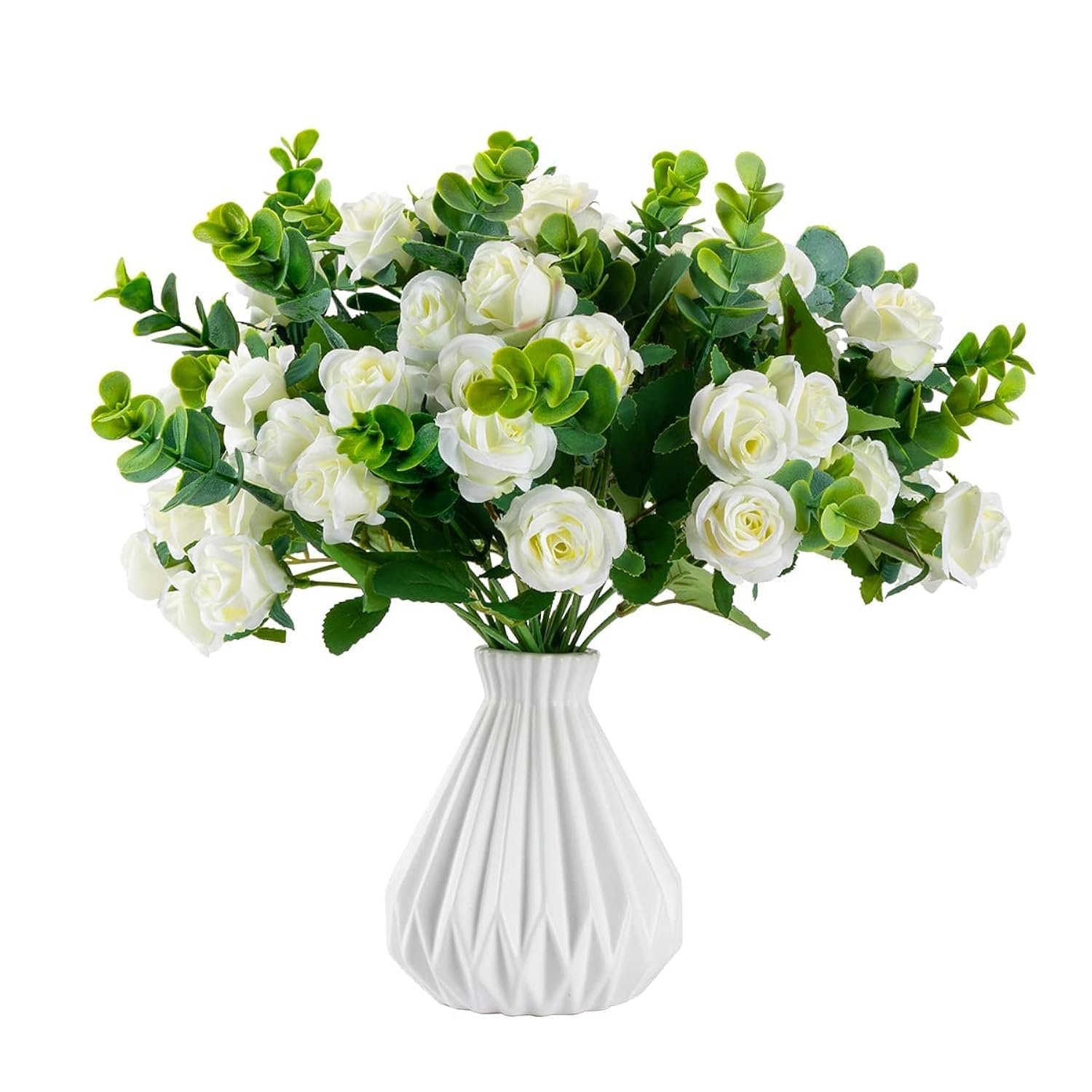 Artificial Flowers Fake Silk Rose For Decoration 33 Heads Small Roses Blooming Faux Flower Bouquet With Stem For Diy Vase Home Wedding Party 3 Pack White