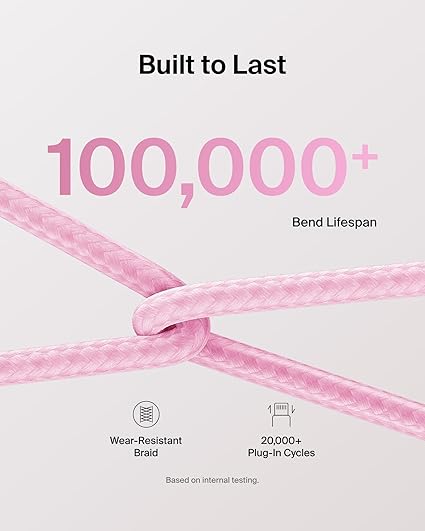 USB C to USB C Cable 9.9FT 60W Braided Fast Charging Cord for iPhone 17 Galaxy S25 Pixel 10 iPad Pro Pink