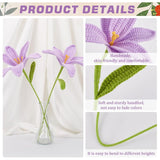 2 Pcs Handmade Crochet Artificial Lily Flowers – Lilac Knitted Cotton Flowers Bouquet With Iron Wire Stems For Home, Wedding & Party Decorations