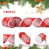 2 Rolls Snowflake Wired Edge Ribbon Christmas Tree Ribbon Decorative S