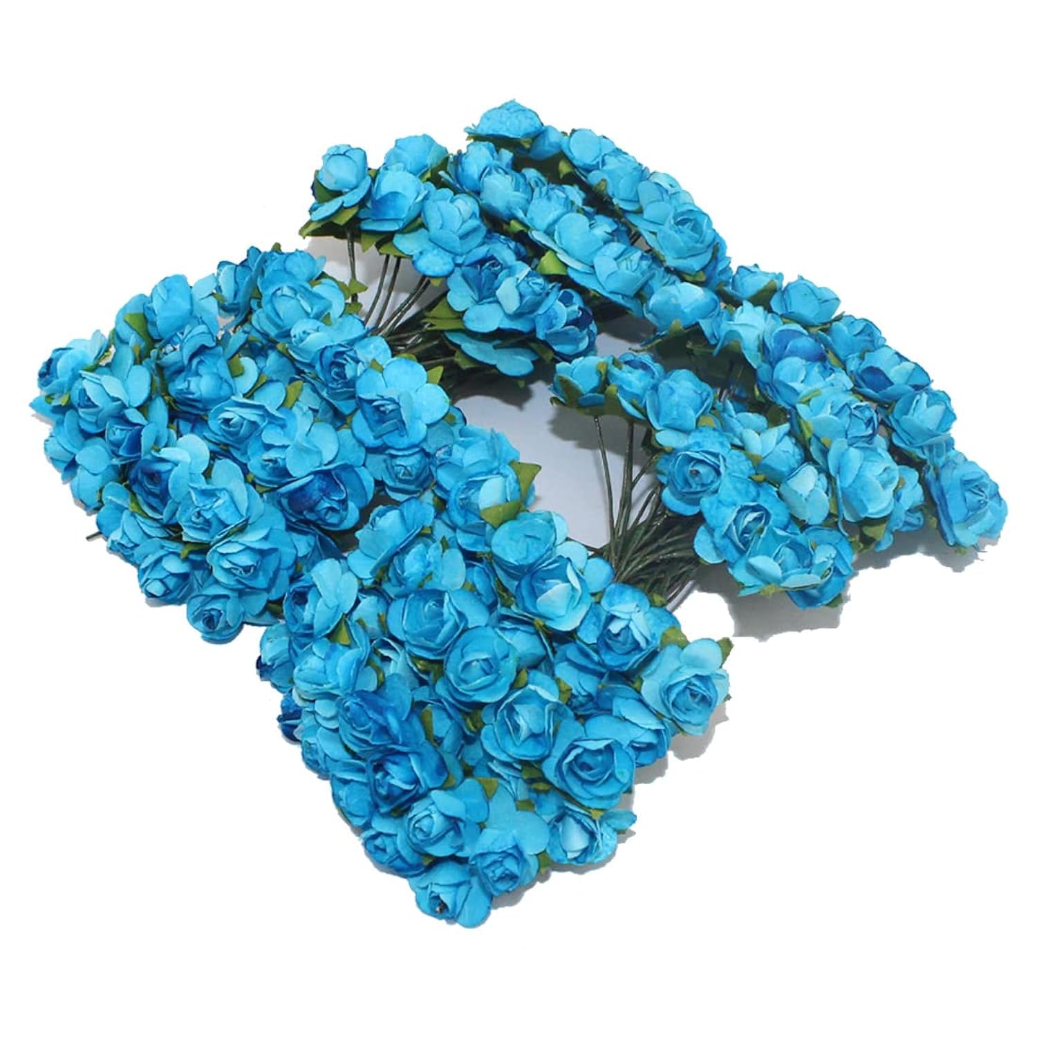 144Pcs Mini Paper Flowers,Mulberry Paper 1/2" Artificial Rose Flower With Stem For Diy Crafts Projects Scrapbooking Wedding Decorations (Blue)