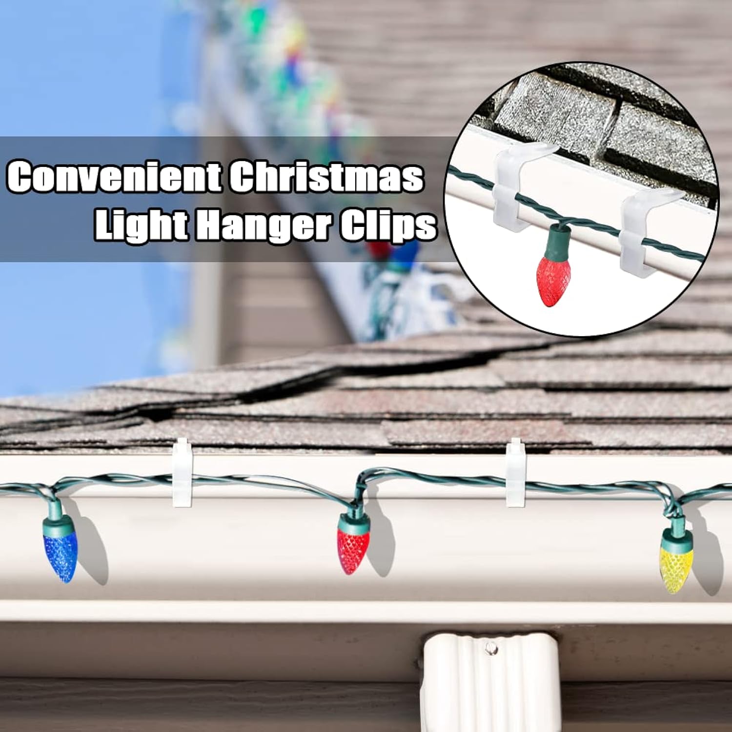 Christmas Light Hangers Clips 1 5/8 Inch Fascia Board Clips Hooks Holiday Deck Light Hooks For Christmas Decoration Roof Gutter Fence In Thickness From 1'' To 1 5/8" (White, 30Pcs)