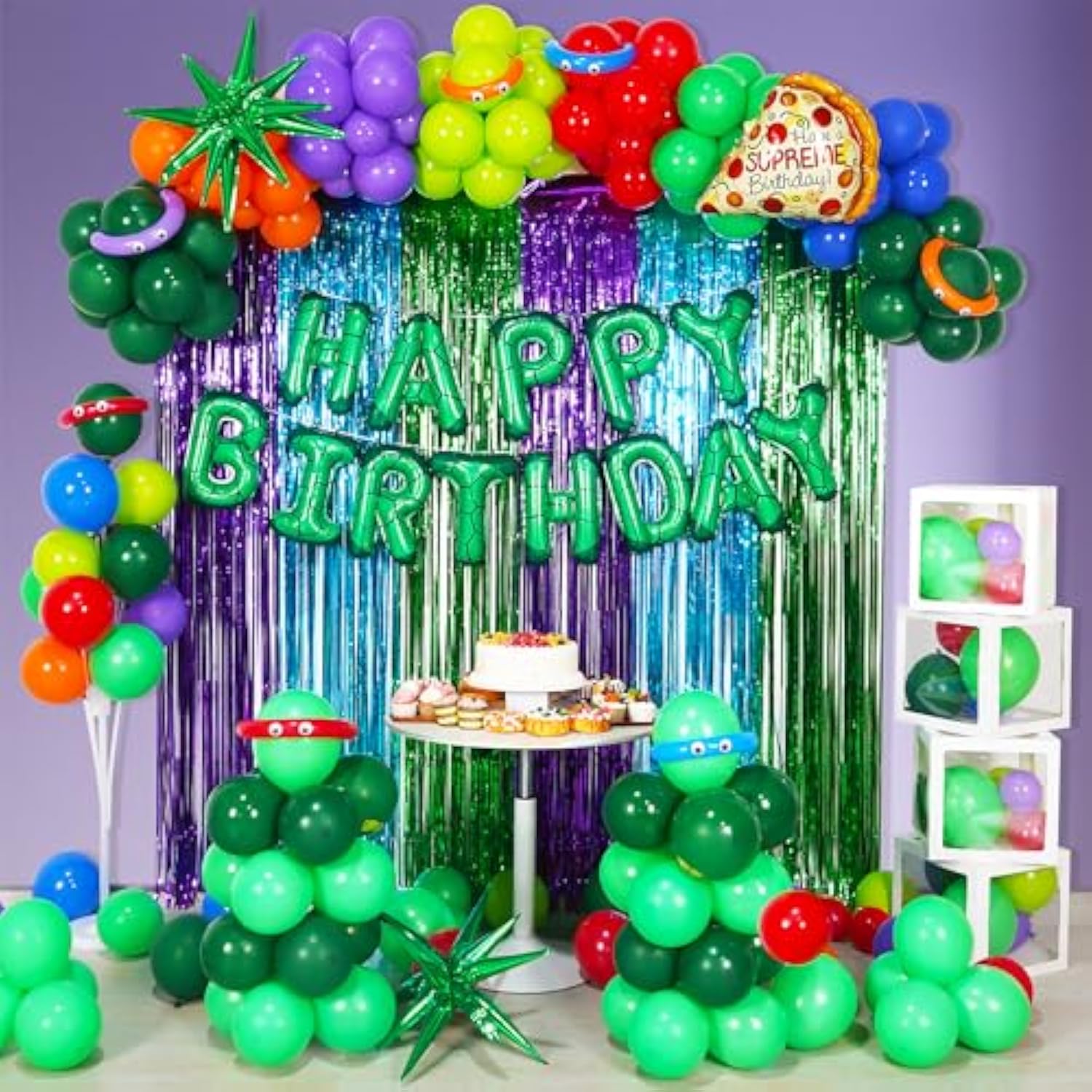 Cartoon Green Turtle Happy Birthday Banner, Superhero Turtles Theme Party Decorations for Kids