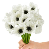 Artificial White Flower, 12 Pcs Black And White Flowers, 11 Inch Silk Anemone Flower, Stems Pu Real Touch Fake Flowers In White With Black Center For Wedding Memorial Day Centerpiece Home Kitchen