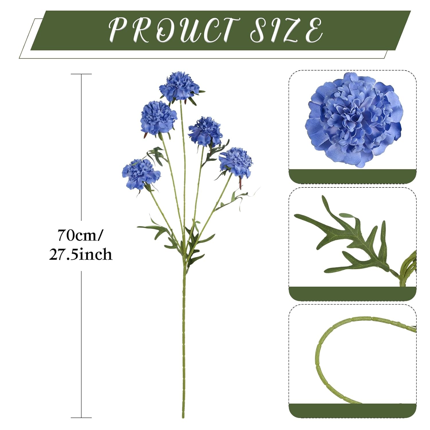 4Pcs Artificial Chrysanthemum Flowers Dark Blue Silk Flowers 27.5 In Scabiosa Artificial Flowers With Long Stem For Vase Filling Floral Arrangments Home Wedding Decor (Dark Blue)