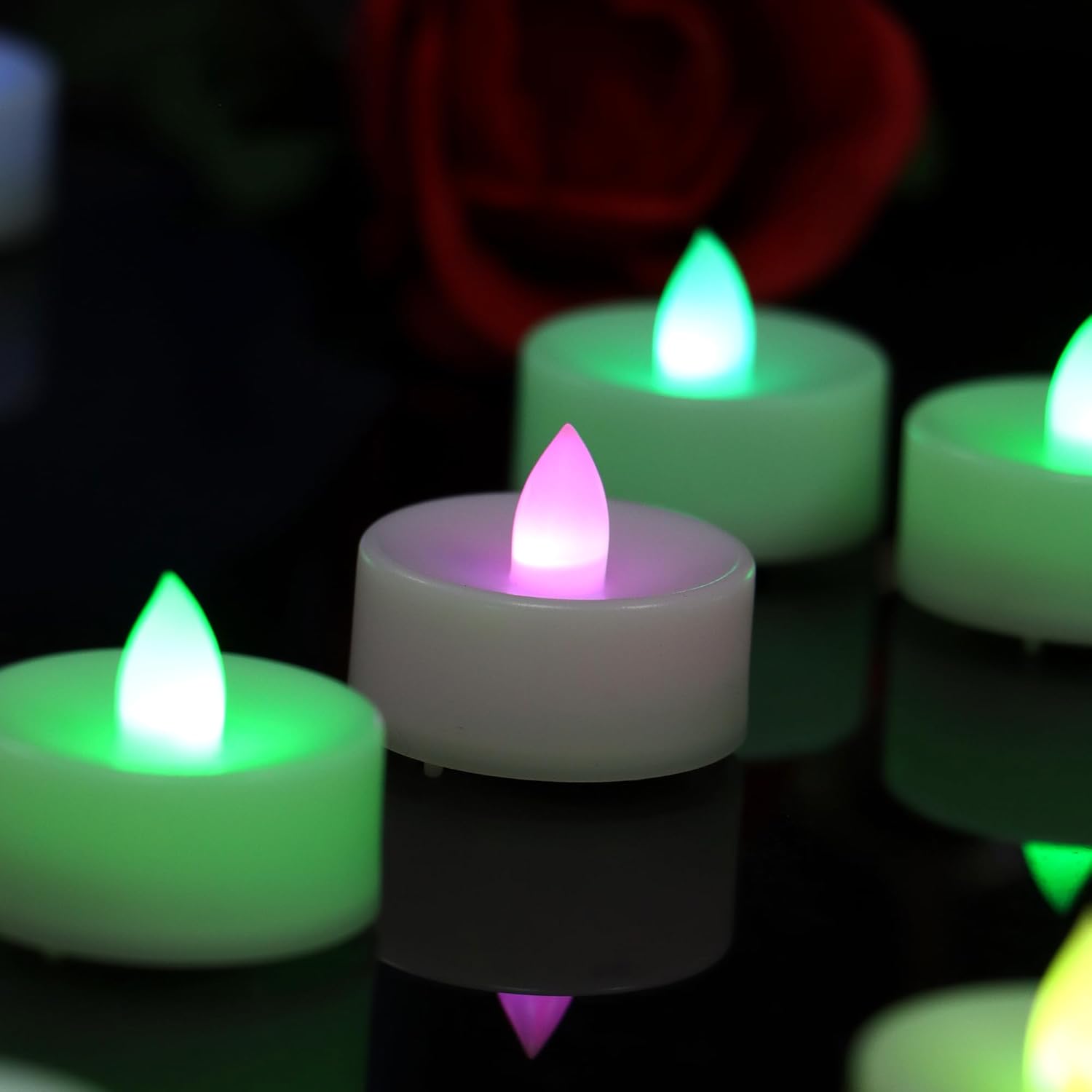 CANDLE CHOICE Color Changing Battery Operated Flameless Tea Lights Bright Flickering LED Tealight Candles Wedding Table Centerpieces Halloween Thanksgiving Christmas Decorations Batteries Incl 12 Pack