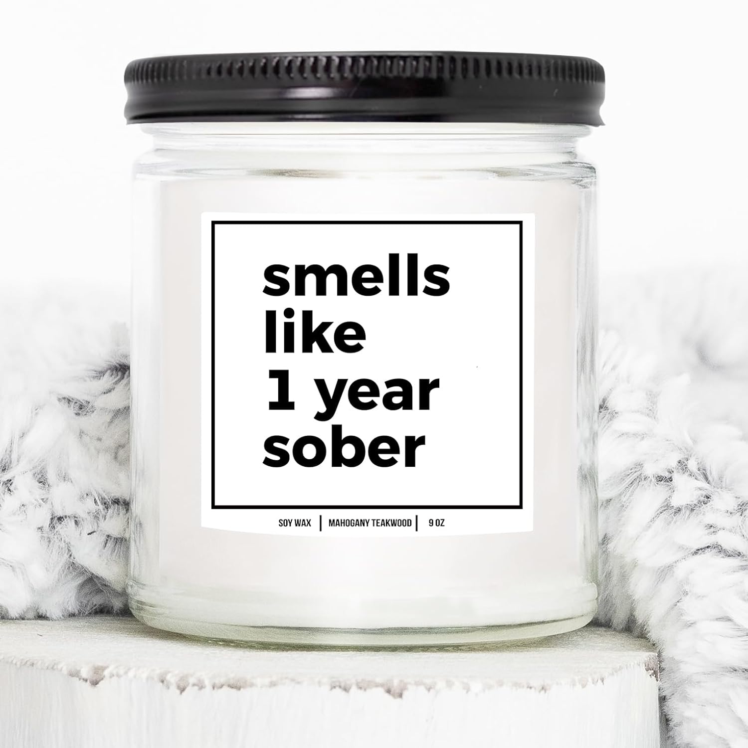 You Nique Designs Smells Like 1 Year Sober Candle - Cool Sobriety Gifts For Men, Women, Sober Surprise For Men, Women, Sobriety Anniversary Candle, 1 Year Sobriety Gifts (Mahogany Teakwood)