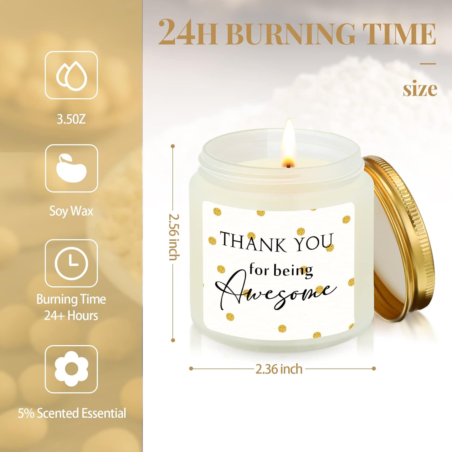 20 Pcs Thank You Candles Bulk 3.5 Oz Valentines Employee Appreciation Gifts Scented Soy Wax Candles Thank You For Being Awesome Inspirational Jar Candle For Nurse Volunteer Coworker(Elegant)