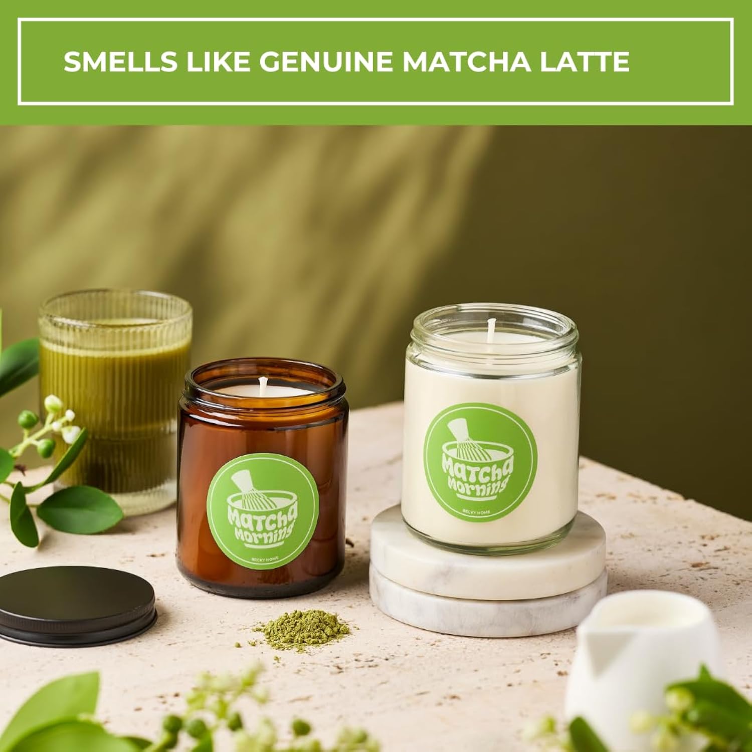 9Oz Matcha Latte Scented Candle For Home, Natural Soy Jar Candles For Home Scented, Candle Gifts For Women Men, Long Burning, Amber Jar Glass