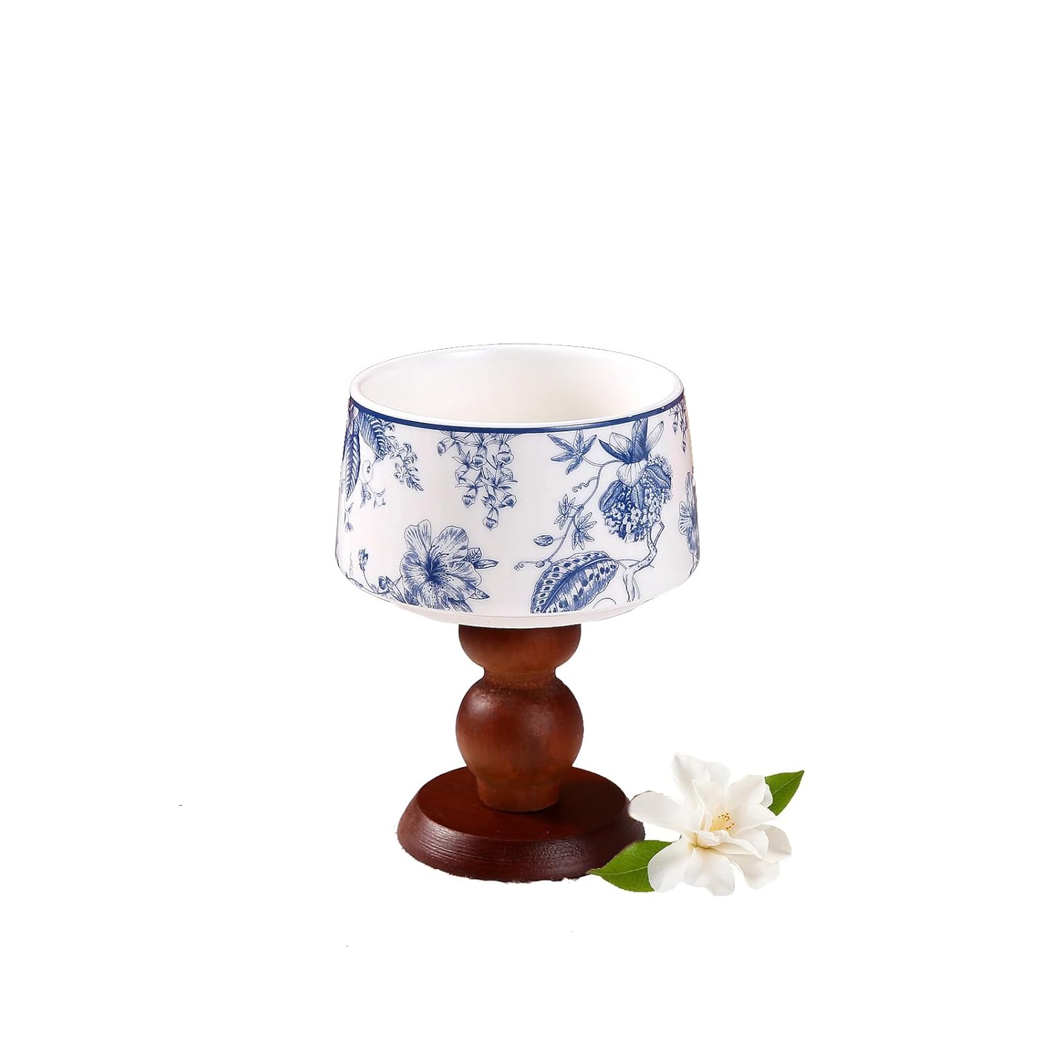 Plthuoe Blue And White Ceramics Scented Candles Goblet Wooden Ceramic Jar Candle Chinoiserie Wood Wick Candles Natural Soy Candle 30 Hours Long Lasting For Gift Home Decor Women Christmas(5 Oz)