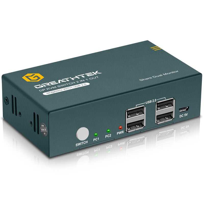 Displayport Kvm Switch Dual Monitor 2 Port, 4K@60Hz 4 Usb 2.0 Hub, Kvm Switch