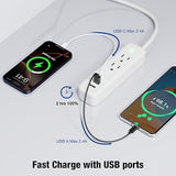 Flat Plug Power Strip with 3 USB Ports and 2 AC Outlets