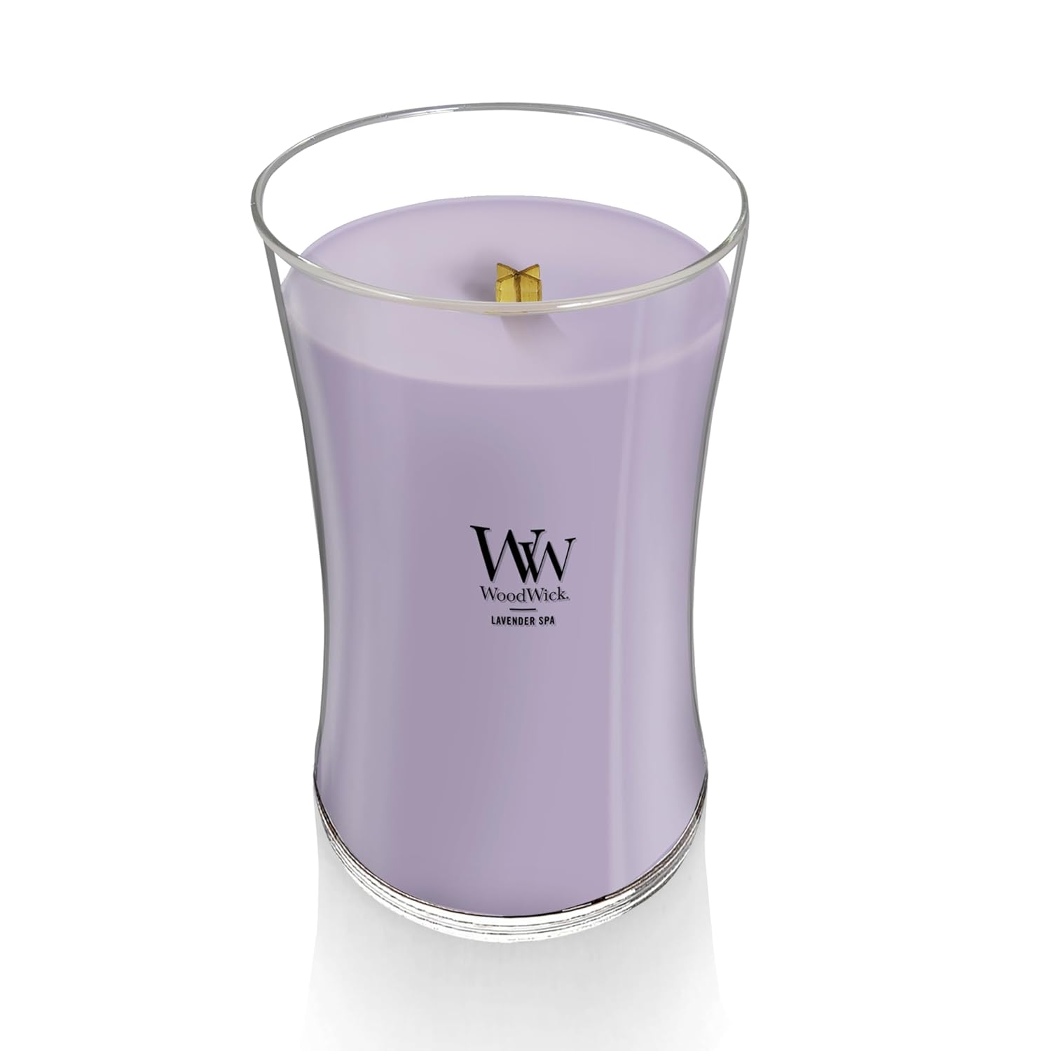 WoodWick Lavender Spa Gifts for Women and Men, 21.5 oz Large Hourglass Candle with Crackling Wick