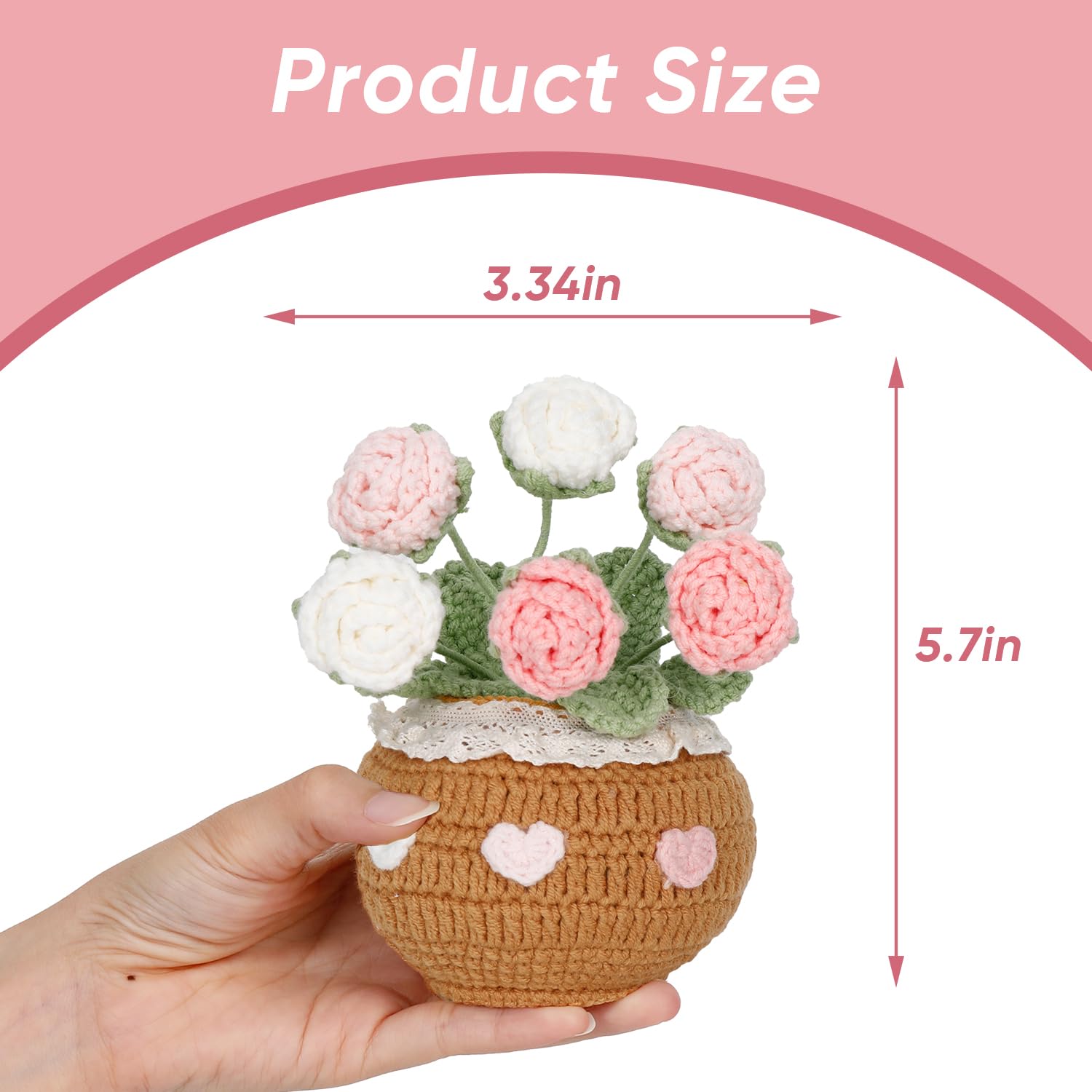 Knitting Crochet Flowers Potted Plants: Artificial Knitted Potted Flowers For Home Office Decoration